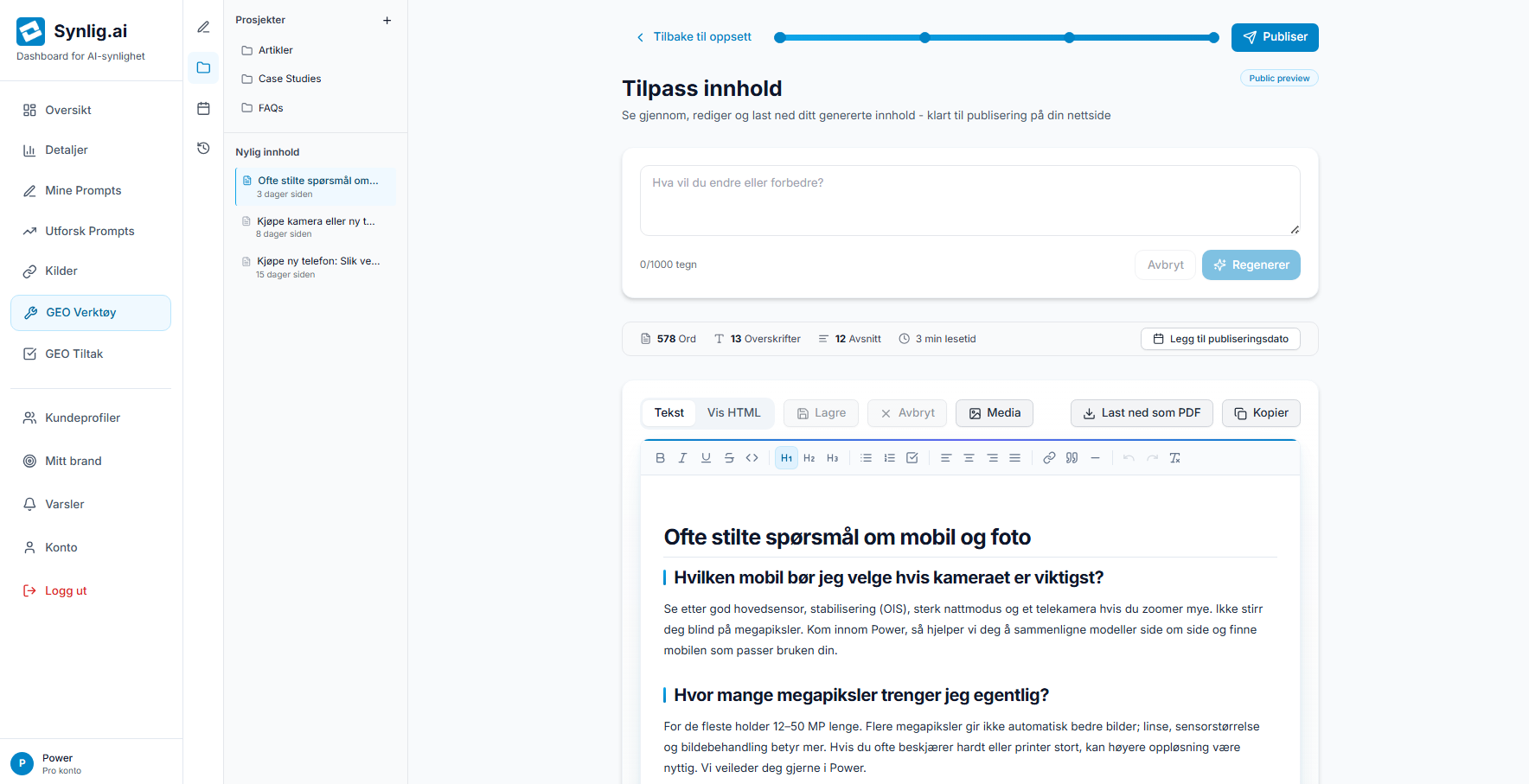 Synlig.ai GEO Verktøy — Forbedre synligheten
